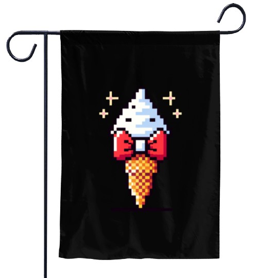 Whimsical 8-Bit Ice Cream: Retro Bow Tie Delight Garden Flags