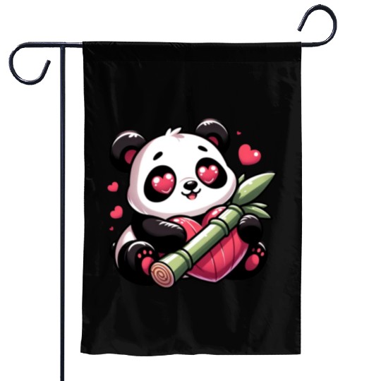 Panda Heart Eye Patches Valentine's Day Bamboo Garden Flags