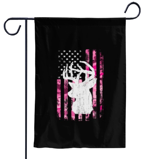 Deer Hunting Camo Pink Camouflage American Flag Garden Flags