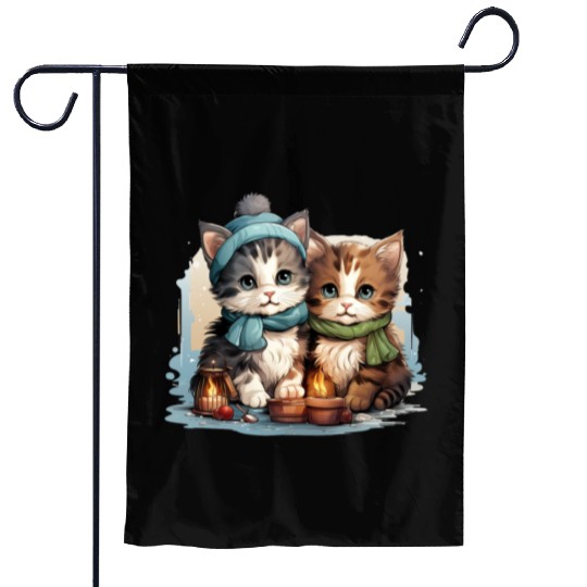 chubby kittens in Christmas stockings hanging Garden Flags