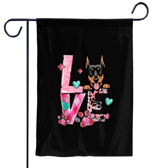 Doberman Dog I Love My Dog Valentines Day Garden Flags