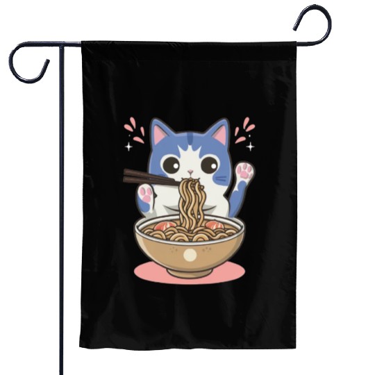 te cat ramen noodles neko kawaii funny Garden Flags