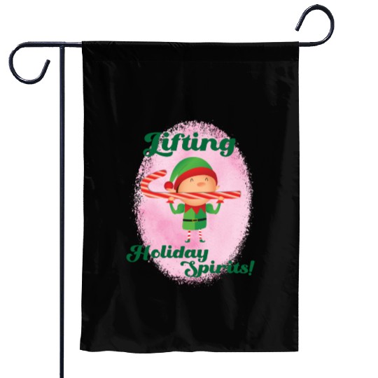 Elf Gym Lifting Garden Flags - Christmas