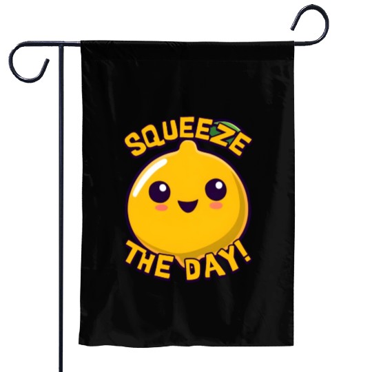 Squeeze The Day! Cute Lemon Cartoon! Garden Flags