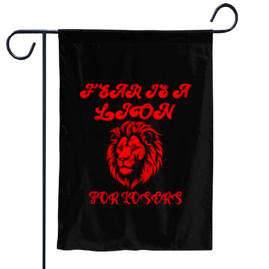 Defeating Fear with Courageous Lion Graphic. Garden Flags