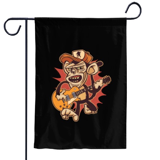 Retro Chimpanzee Guitar Player Graphic Garden Flags