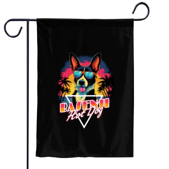 Retro Wave Basenji Hot Dog Garden Flags