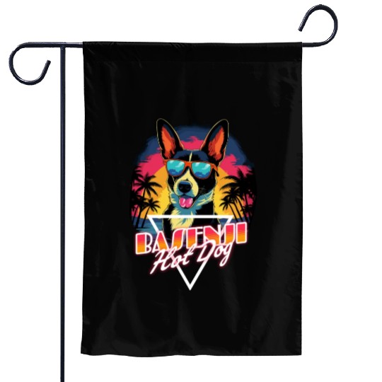 Retro Wave Basenji Hot Dog Garden Flags