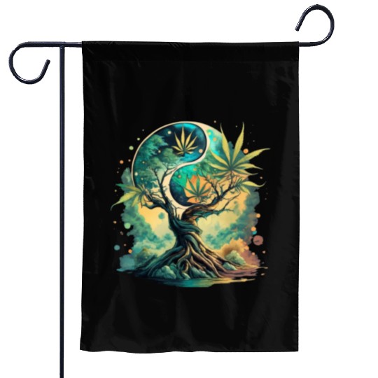 Tree Of Life Yin Yang Water Color Garden Flags