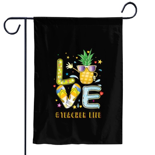 Teacher Life Pineapple Sunglasses Flip Flop Garden Flags