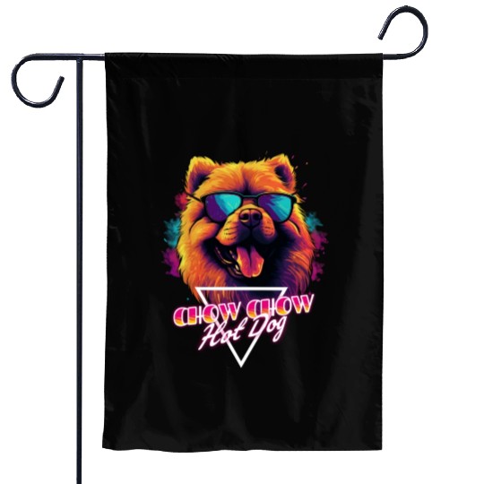 Retro Wave Chow Chow Hot Dog Garden Flags
