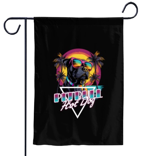 Retro Wave Pitbull Terrier Hot Dog Garden Flags