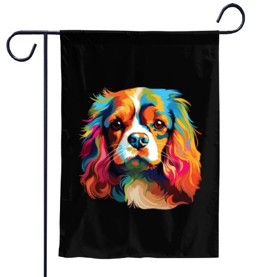 Watercolor Colorful Cavalier King Charles Spaniel Garden Flags