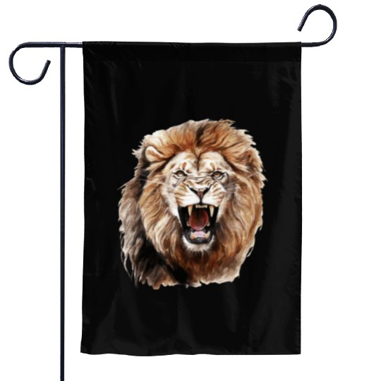 Roaring Lion Watercolor Painting Portrait Garden Flags