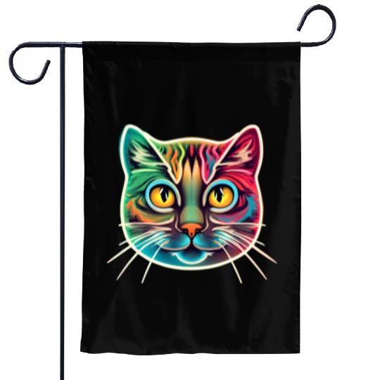 cat face neon design Garden Flags