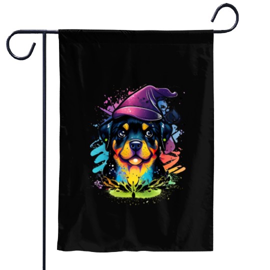 Colorful Kawaii Rottweiler Wizard Garden Flags