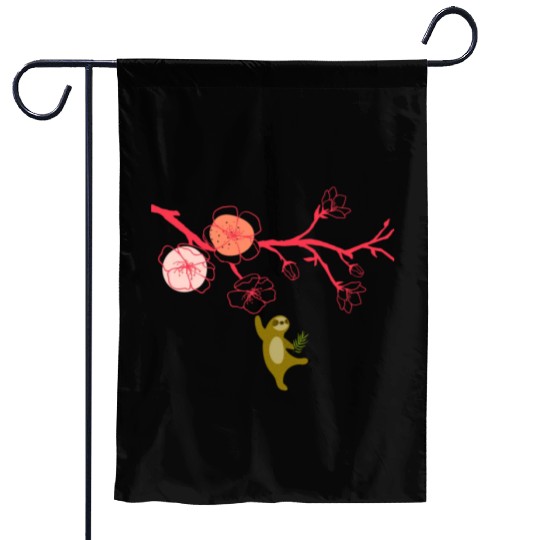 Japanese cherry blossoms and sloth Garden Flags