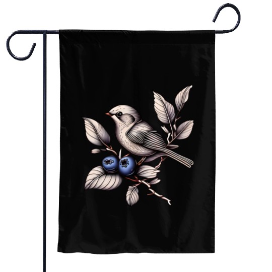 Bird on a Blueberry Branch Garden Flags
