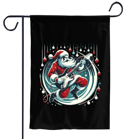 Guitar Player Santa Christmas Guitarist Garden Flags