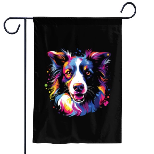 Watercolor Colorful Border Collie Garden Flags