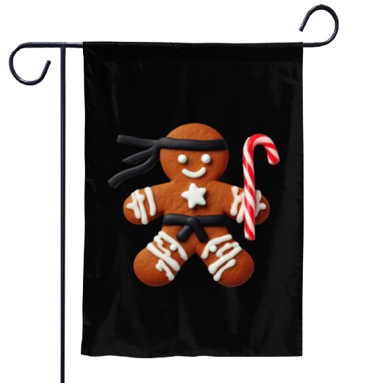 Funny Ninja Gingerbread Man Cookie Candy Cane Garden Flags