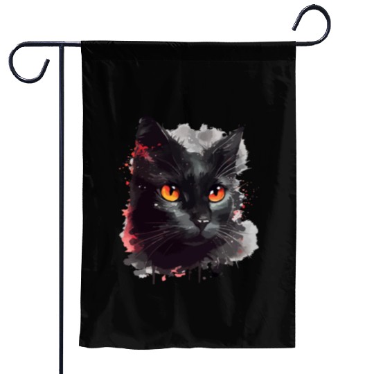 Black Cat Japanese Watercolor Mystery Gaze Garden Flags