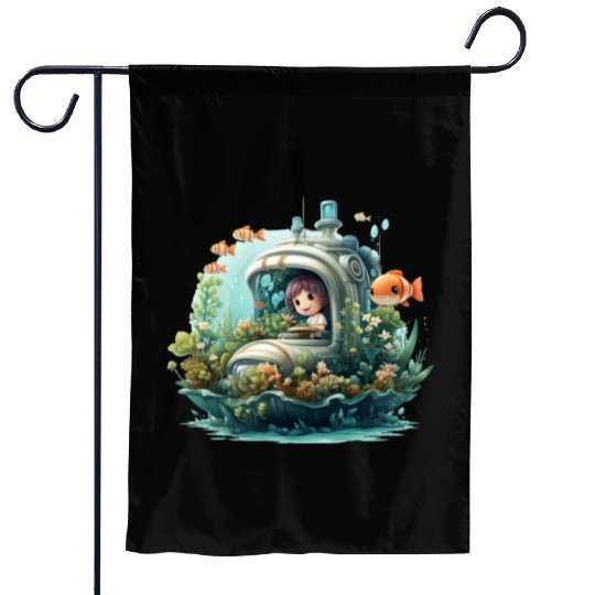 A delightful kawaii book submarine exploring Garden Flags