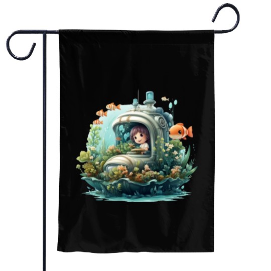 A delightful kawaii book submarine exploring Garden Flags