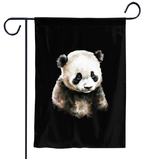 Cute Panda Bear Watercolor Painting Portrait Garden Flags