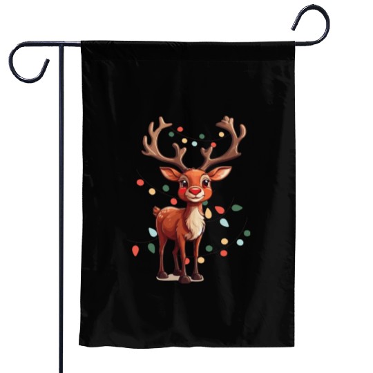 Cute Baby Reindeer Christmas Lights Santa Garden Flags