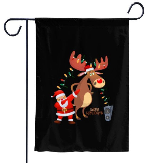 Christmas Lights Dabbing Santa Dancing Rudolph Garden Flags