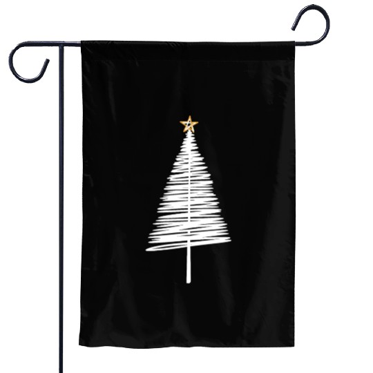 White Christmas Tree Brushstroke with Golden Star Garden Flags