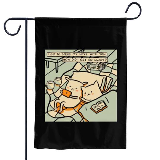 Lucky Cat Couple Lover Funny Kitty Motivation Love Garden Flags