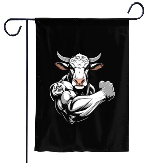 Cow Cattle Biceps Tattoo I Love Mom Garden Flags