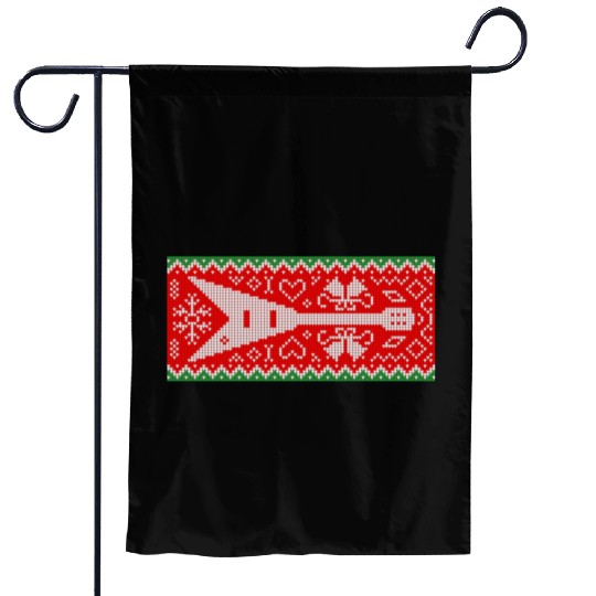 Christmas Pattern With Heavy Metal Electric Guitar Garden Flags
