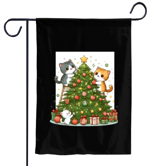 Kittens decorate a Christmas tree Garden Flags