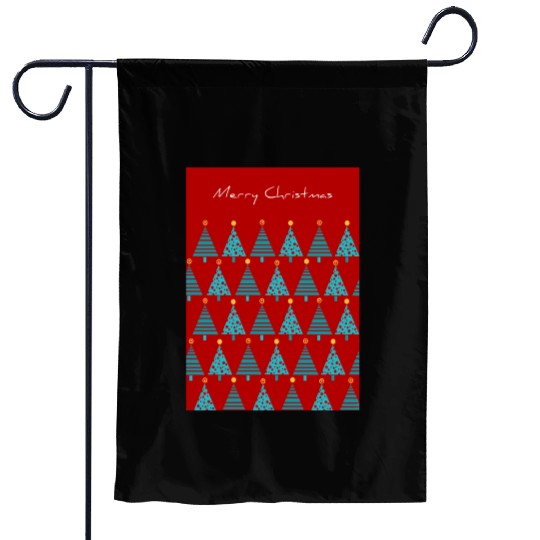 Merry Christmas Teal Christmas Trees on Red Garden Flags