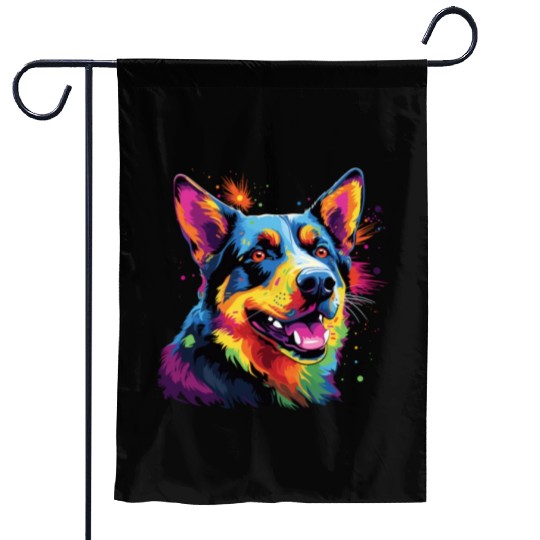 Watercolor Colorful Australian Cattle Dog Garden Flags