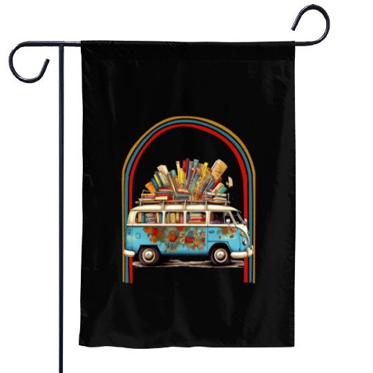 Books Reading English Teacher Hippie Van Retro Garden Flags