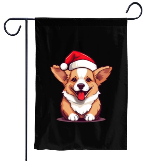 cute corgi wearing santa hat at christmas Garden Flags