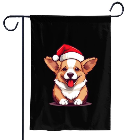 cute corgi wearing santa hat at christmas Garden Flags