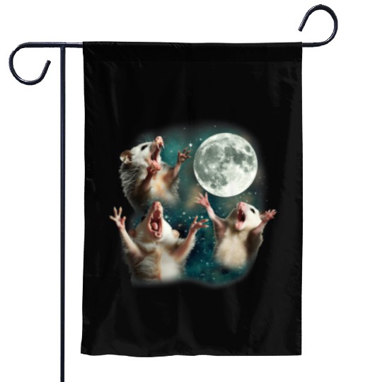 Three Possum Moon 3 Opossum Funny Weird Cursed Mem Garden Flags