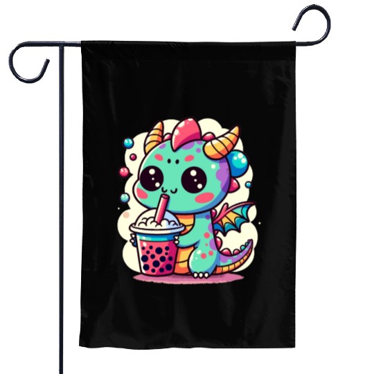 Boba Tea Dragon Kawaii Garden Flags