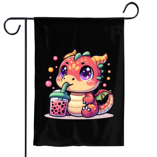 Boba Tea Dragon Kawaii Garden Flags