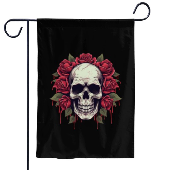 Skull rose grunge aesthetics goth roses gift Garden Flags
