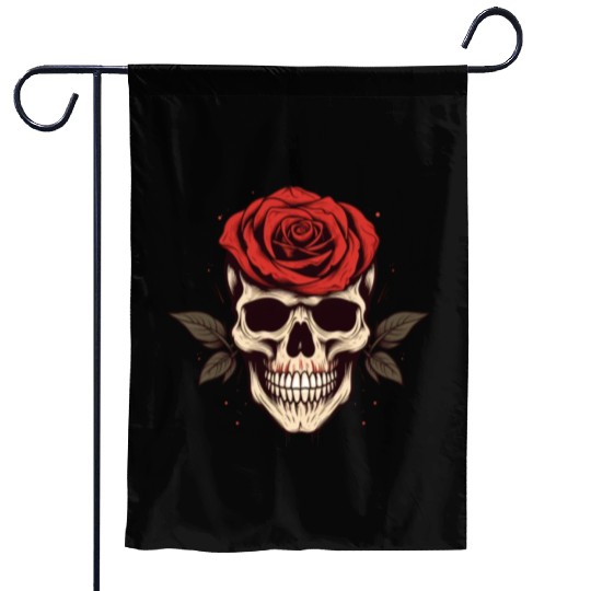 Skull aesthetics grunge rose goth skeleton Garden Flags