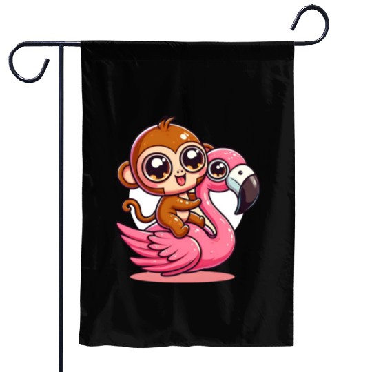 Monkey Rider on a Flamingo Garden Flags