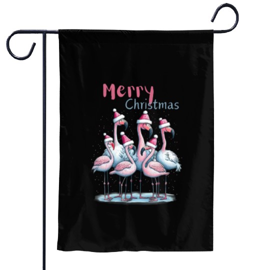 Merry flocking flamingo christmas Garden Flags