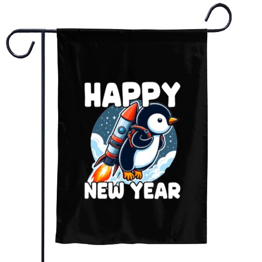 Penguin Happy New Year Garden Flags
