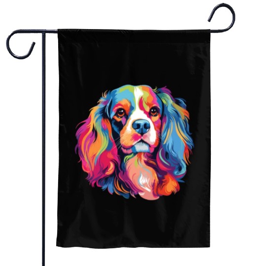 Watercolor Colorful Cavalier King Charles Spaniel Garden Flags